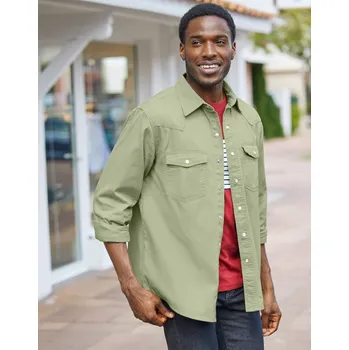 Dámská košile Džínová košile s dlouhými rukávy, na patenty khaki 49/50