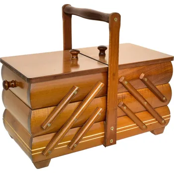 Organizér galanterie Kazeta na šití rozkládací světle hvědá 32,5x16x/27,5 cm