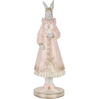 Dekorace králičí dáma ve zdobných růžových šatech - 11*11*31 cm