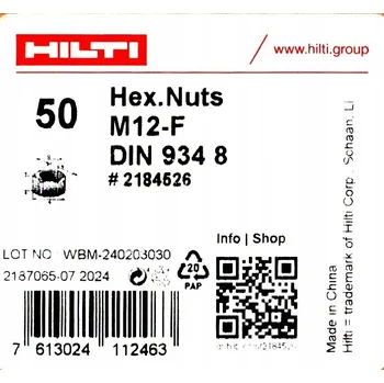 Matice HILTI ŠESTIHRANNÁ MATICE M12-F 50 ks