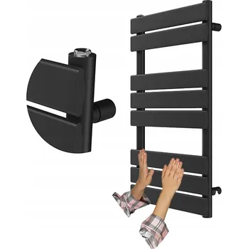 Radiátor KOUPELNOVÝ RADIÁTOR ČERNÝ ŽEBŘÍKOVÝ 80x45 cm MODERNÍ OTOPNÉ TĚLESO OSLO