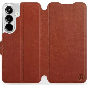 Pouzdro na mobilní telefon Flipové pouzdro Mobiwear - Samsung Galaxy S25 - Hnědé a šedé (Knížkové flip pouzdro, obal, kryt na mobil Samsung Galaxy S25 - Hnědé a šedé, materiál Umělá kůže + TPU - ochrana 360°, stojánek, silikonová vanička, magnetické zavírání)