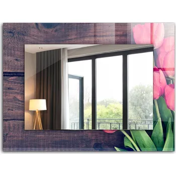 Zrcadlo Zrcadlo do koupelny ložnice obývacího pokoje s potiskem 80x60 Růžové tulipány ze dřeva