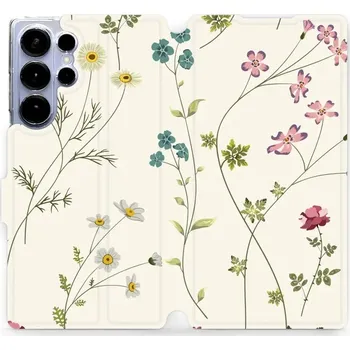 Pouzdro na mobilní telefon Flipové pouzdro Mobiwear - Samsung Galaxy S25 Ultra - MD03S Tenké rostlinky s květy (Knížkové flip pouzdro, obal, kryt na mobil Samsung Galaxy S25 Ultra - MD03S Tenké rostlinky s květy, materiál Umělá kůže + TPU - ochrana 360°, stojánek, silikonová vaničk