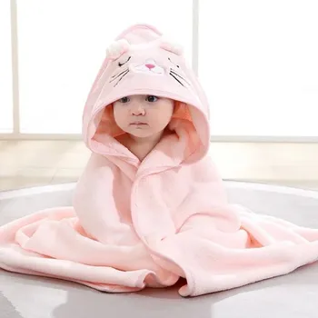 Dětská osuška s kapucí 80x80 cm | ručník pro děti - Růžové kotě