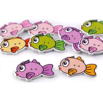 Galanterie Knoflík dřevěný dekorační Ryba Mix barev (Knoflík dřevěný Ryba )