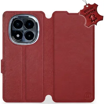 Pouzdro na mobilní telefon Kožené flip pouzdro Mobiwear - Xiaomi Redmi Note 14 Pro 4G - Tmavě červené (Kožené knížkové pouzdro, obal, kryt na mobil Xiaomi Redmi Note 14 Pro 4G, Tmavě červené, materiál Genuine Leather, ochrana 360°, stojánek, silikonová vanička, magnetické zavírání)