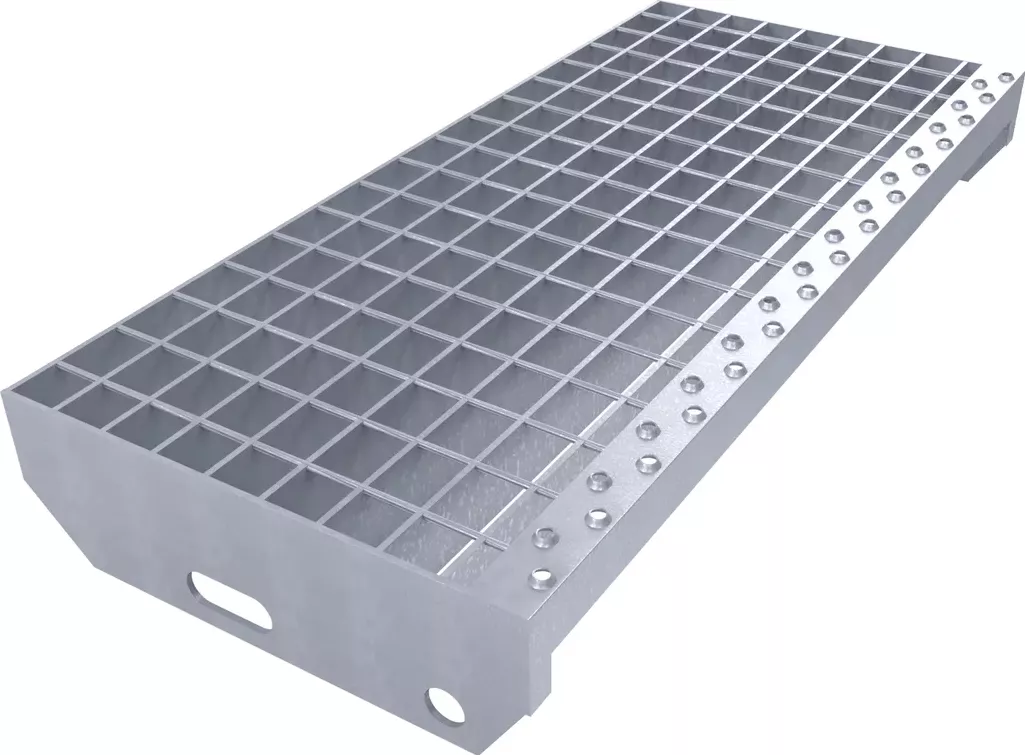 Kovový pozinkovaný protiskluzový schodišťový stupeň (30/3, 34/38) FLOMA SteelStep - šířka 60 cm, hloubka 30,5 cm, výška 3 cm - 00060073