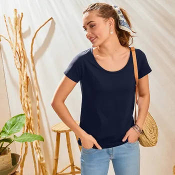 Jednobarevné tričko s kulatým výstřihem a krátkými rukávy námořnická modrá 34/36