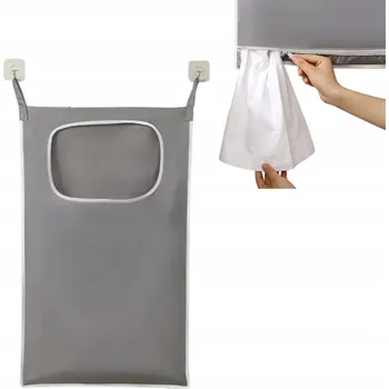 Obraz LEHKÝ ZÁVĚSNÝ KOŠ NA PRÁDLO VČETNĚ HÁČKŮ, ŠEDÝ