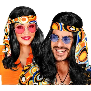 Karnevalová paruka Černá paruka s čelenkou 70. léta