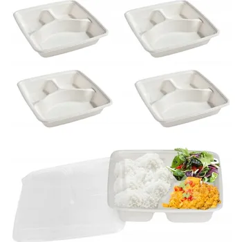 Jednorázové nádobí Na Jedno Použití balení s víkem na oběd/svačinu | Cukrová třtina | 50 ks