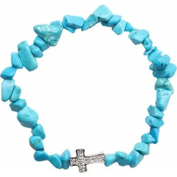 Náramek Tyrkys náramek sekaný se zirkonovým křížkem obvod cca 17 až 22 cm