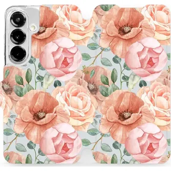 Pouzdro na mobilní telefon Flipové pouzdro Mobiwear - Samsung Galaxy S25 - MP02S Pastelové květy (Knížkové flip pouzdro, obal, kryt na mobil Samsung Galaxy S25 - MP02S Pastelové květy, materiál Umělá kůže + TPU - ochrana 360°, stojánek, silikonová vanička, magnetické zavírání)