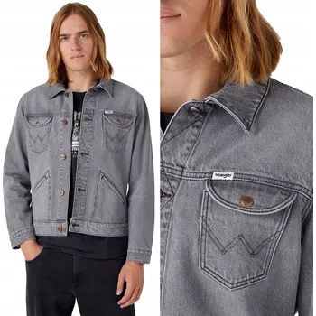 Moto bunda Wrangler ICONS 124MJ JACKET Bright Side ŠEDÁ JEANS BUNDA KATANA XXL
