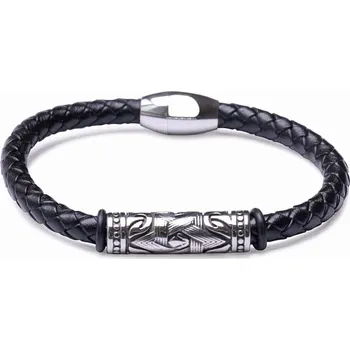 Náramek Pánský černý kožený náramek zdobený nerez ocelí obvod cca 20 cm