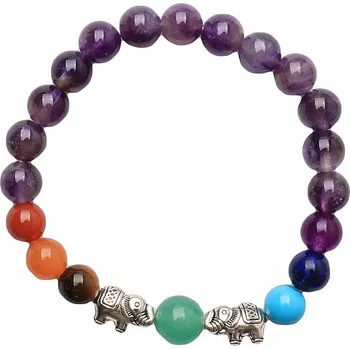 Drahý kámen Ametyst náramek čakrový extra se slony obvod cca 16 - 21 cm