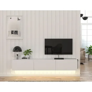 Televizní stolek Televizní stolek s LED osvětlením DEKARA 180 cm, lamino matná bílá