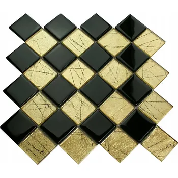 Obklad Skleněná mozaika Englass 30 x 30 cm černá, odstíny žluté a zlatá