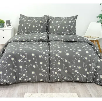 Povlečení Stanex Krepové povlečení Kopretiny, 140 x 220 cm, 70 x 90 cm, šedá