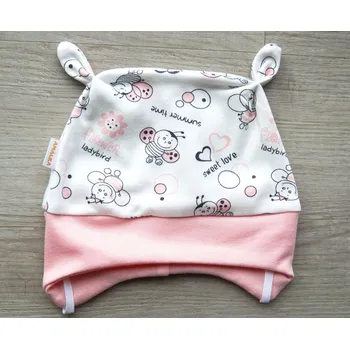 Kojenecká čepice AMÁLKA Bavlněná čepička, lososové berušky Velikost: 50-56