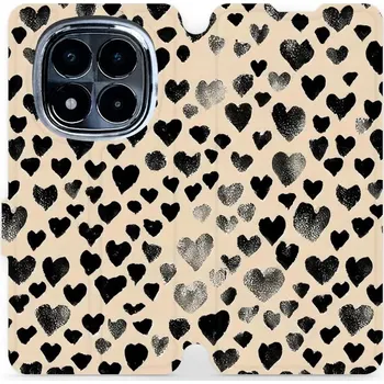 Pouzdro na mobilní telefon Flipové pouzdro Mobiwear - Xiaomi Poco X7 - VA51S Černá srdíčka (Knížkové flip pouzdro, obal, kryt na mobil Xiaomi Poco X7 - VA51S Černá srdíčka, materiál Umělá kůže + TPU - ochrana 360°, stojánek, silikonová vanička, magnetické zavírání)