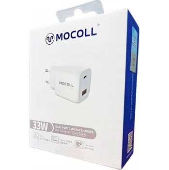 Síťová nabíječka RYCHLÁ GaN Mocoll 33W 2xUSB (typ A a C) 3000 mA 5V bílá