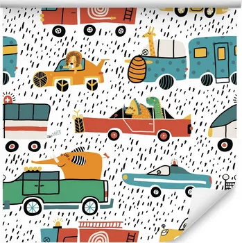 Fototapeta Tapeta do pokoju chlapce – Zvířata SAFARI, vozidla