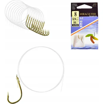 Rybářský háček Háčky pro lov ze dna, plavaný rybolov, s návazcem, s protihrotem. Miracle Fish Tied AJI rýč/protihrot vel. 8, 10 ks