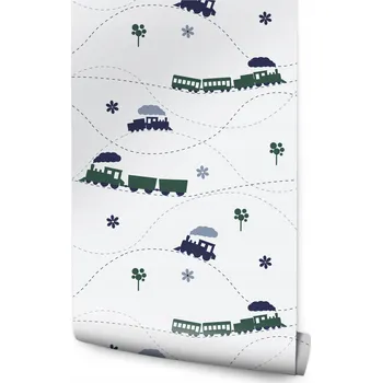 Tapeta Tapeta pro děti Barevné LOKOMOTIVY Vzory Květiny