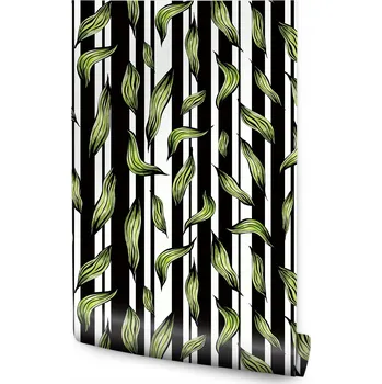 Fototapeta Tapeta Rostlinný motiv listy Černo-bílé Pruhy 3D