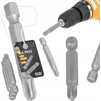 Bit 3x BIT ŠROUBOVÁKU PH3 Philips 50 mm MAGNETICKÝ HROT Šroubovací 1/4''