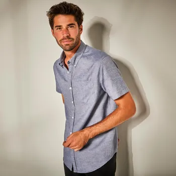 Dámská košile Jednobarevná košile s krátkými rukávy, efekt lnu modrošedá 41/42