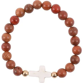 Náramek Drevený náramok s krížikom svetlo hnedý DZEB0083