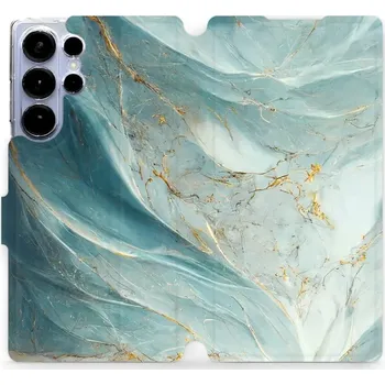 Pouzdro na mobilní telefon Flipové pouzdro Mobiwear - Samsung Galaxy S25 Ultra - VP34S Zelenkavý a zlatavý mramor (Knížkové flip pouzdro, obal, kryt na mobil Samsung Galaxy S25 Ultra - VP34S Zelenkavý a zlatavý mramor, materiál Umělá kůže + TPU - ochrana 360°, stojánek, silikonová)