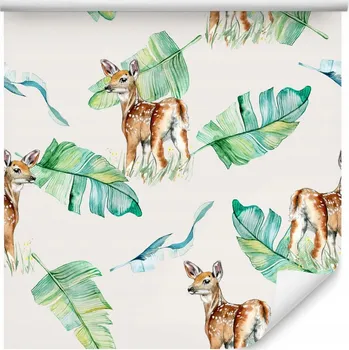 Fototapeta Dětská tapeta SRNKY tropické listy akvarel