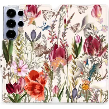 Pouzdro na mobilní telefon Flipové pouzdro Mobiwear - Samsung Galaxy S25 Ultra - MP01S Rozkvetlá louka (Knížkové flip pouzdro, obal, kryt na mobil Samsung Galaxy S25 Ultra - MP01S Rozkvetlá louka, materiál Umělá kůže + TPU - ochrana 360°, stojánek, silikonová vanička, magnetické)