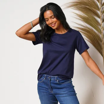 Dámské tričko Jednobarevné tričko s krátkými rukávy nám.modrá 34/36