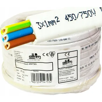 elektrický kabel Plochý kabel YDYp 3x1mm CU 750V 3x1 450/750V měděný drát Cu 25m