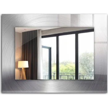 Zrcadlo Zrcadlo se skleněným rámem a XXL grafikou 80x60 cm, kovový kulatý povrch