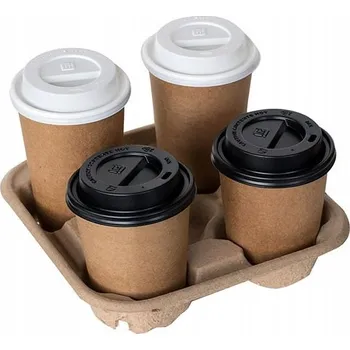 Jednorázové nádobí Tácek / Podnos na 4 kelímky PULPA papírový 10 ks