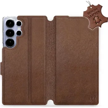 Pouzdro na mobilní telefon Kožené flip pouzdro Mobiwear - Samsung Galaxy S25 Ultra - Hnědé (Kožené knížkové pouzdro, obal, kryt na mobil Samsung Galaxy S25 Ultra, Hnědé, materiál Genuine Leather, ochrana 360°, stojánek, silikonová vanička, magnetické zavírání)