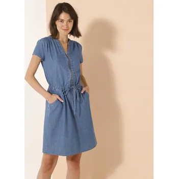 Dámské šaty Krátké šaty se zipem ve výstřihu a krátkými rukávy, z lehkého denimu modrá 36