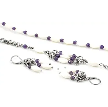 Souprava šperků Sada šperků z chirurgické oceli s ametystem