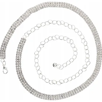 Opasek Pásek dámský stříbrný ozdobný kovový s krystalky 115 cm