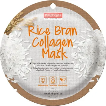 Pleťová maska PUREDERM_Rice Bran Collagen Mask 18g Rýžová listová maska