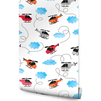 Fototapeta Dětská Tapeta Barevné Obláčky Vrtulníky Dekorace