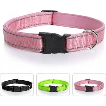 Obojek pro psa OBROŽKA PRO PSA NASTAVITELNÁ REFLEXNÍ NYLONOVÁ VELIKOST XL RŮŽOVÁ