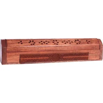 Vonná tyčinka Mani Bhadra Mani Bhadra Stojánek na vonné tyčinky truhlička s motivem Květ života, 31 x 5,5 x 6 cm