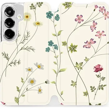 Pouzdro na mobilní telefon Flipové pouzdro Mobiwear - Samsung Galaxy S25 - MD03S Tenké rostlinky s květy (Knížkové flip pouzdro, obal, kryt na mobil Samsung Galaxy S25 - MD03S Tenké rostlinky s květy, materiál Umělá kůže + TPU - ochrana 360°, stojánek, silikonová vanička, magnetick